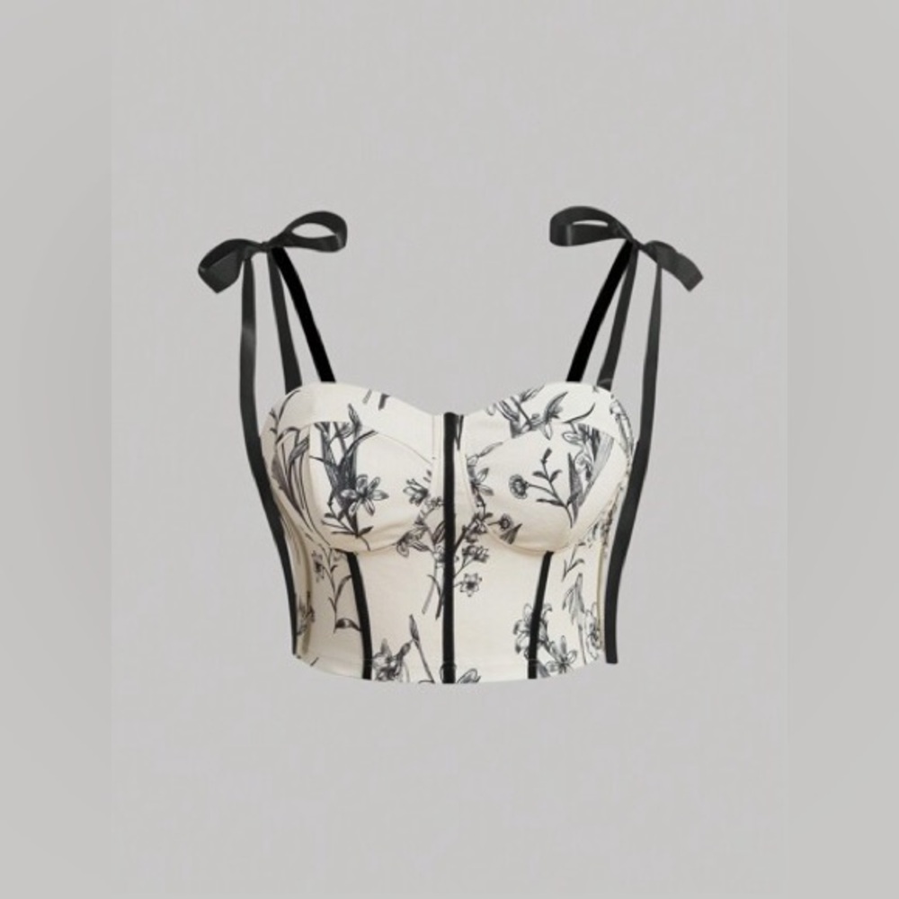 SHEIN, Floral Bustier Top with Black Straps